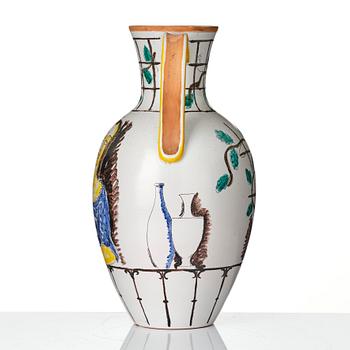 Wilhelm Kåge, a faience vase with handle, Gustavsberg Studio, Sweden, 1942.