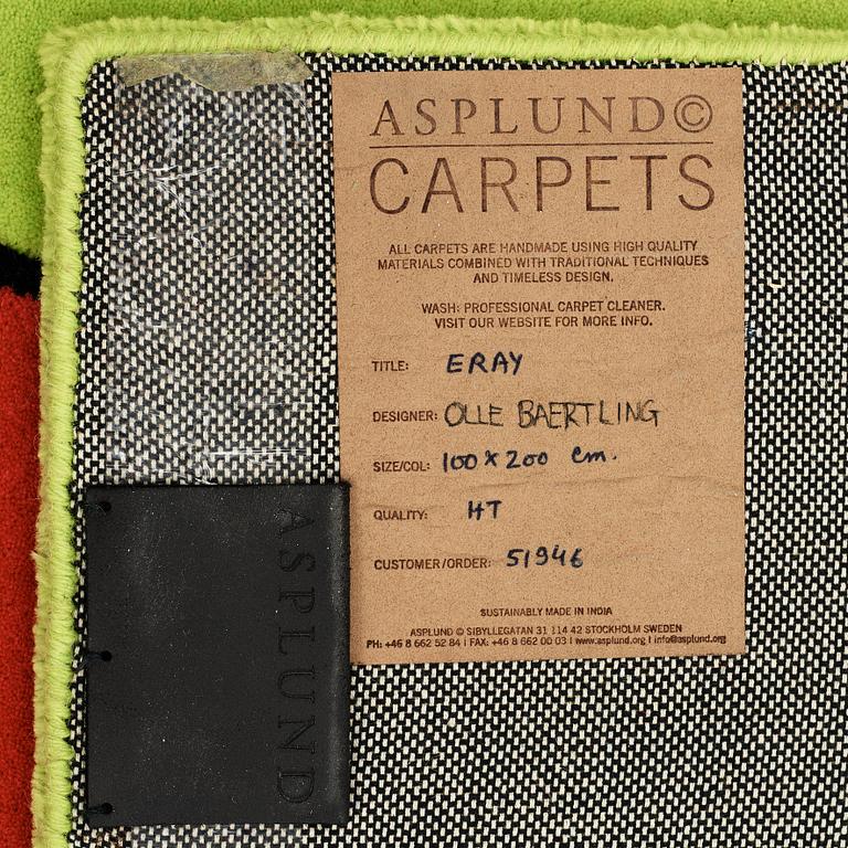 Olle Baertling, A CARPET, "Erey", handtufted, Baertling/Asplund, ca 199 x 100,5 cm.