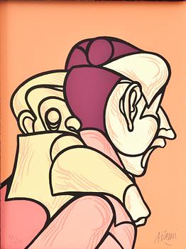 VALERIO ADAMI, tre färgserigrafier samt bok, signerad och numrerad EA 5/25 resp 37/200. Ett blad i ram.