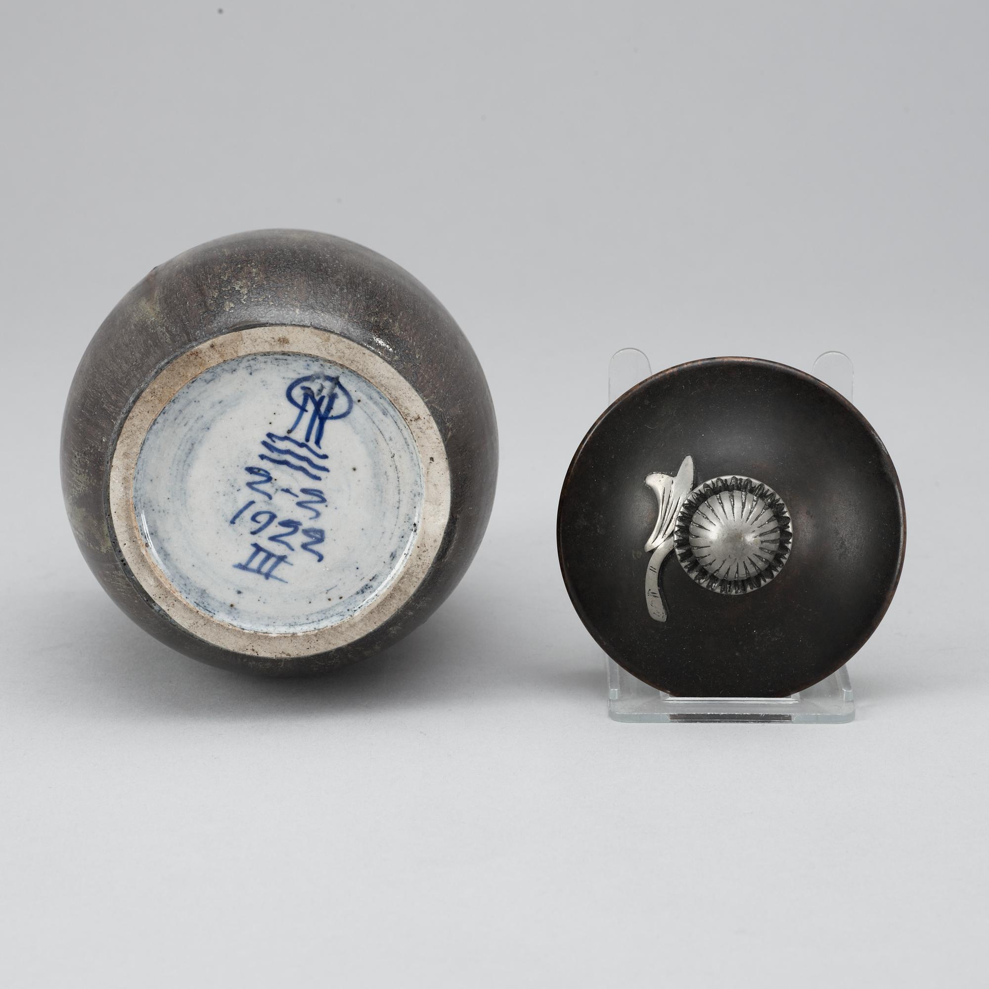 A Patrick Nordström stoneware urn with bronze cover, Den Konglige porcelainsfabrik, Denmark 1922.