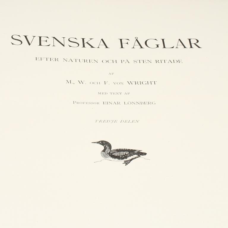 BÖCKER, 3 volymer, "Svenska Fåglar", M,W & F von Wright, Stockholm, 1924 samt 1929.