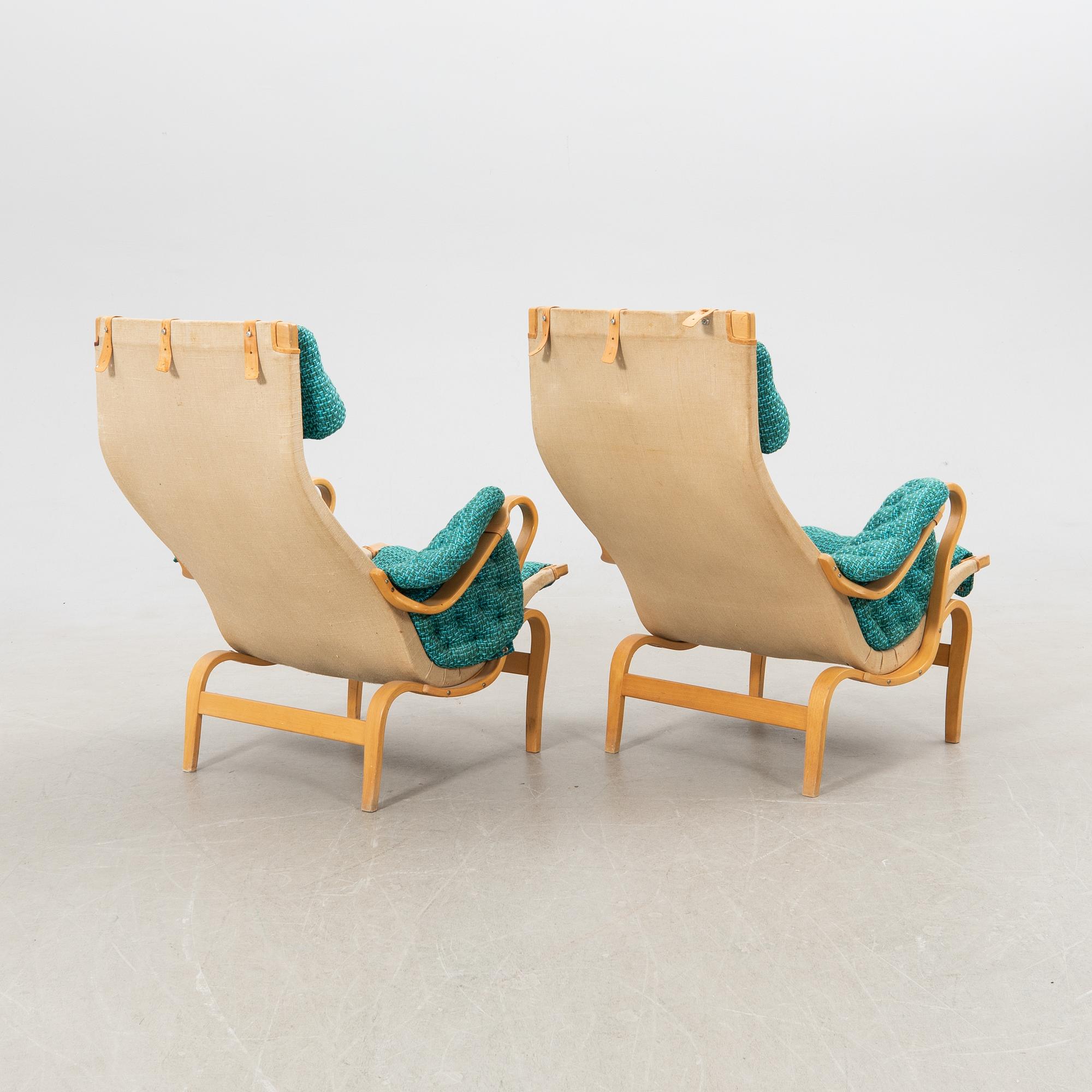 Bruno Mathsson, armchairs, 1 pair, "Pernilla", for Dux, late 20th century.