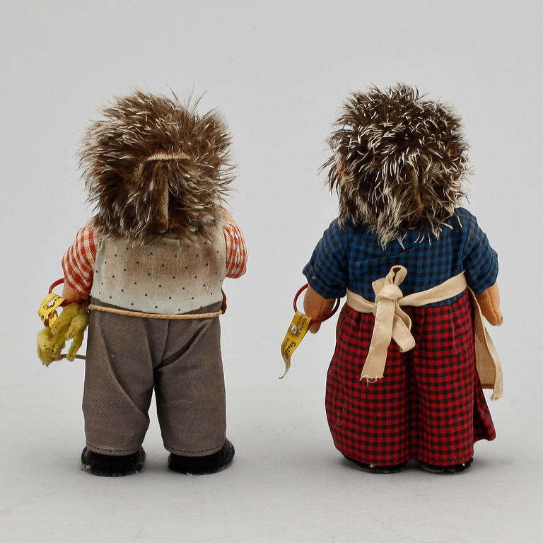 DOCKOR / LEKSAKSFIGURER, 2 st. Mecki och Micki, Steiff, 1900-talets mitt.