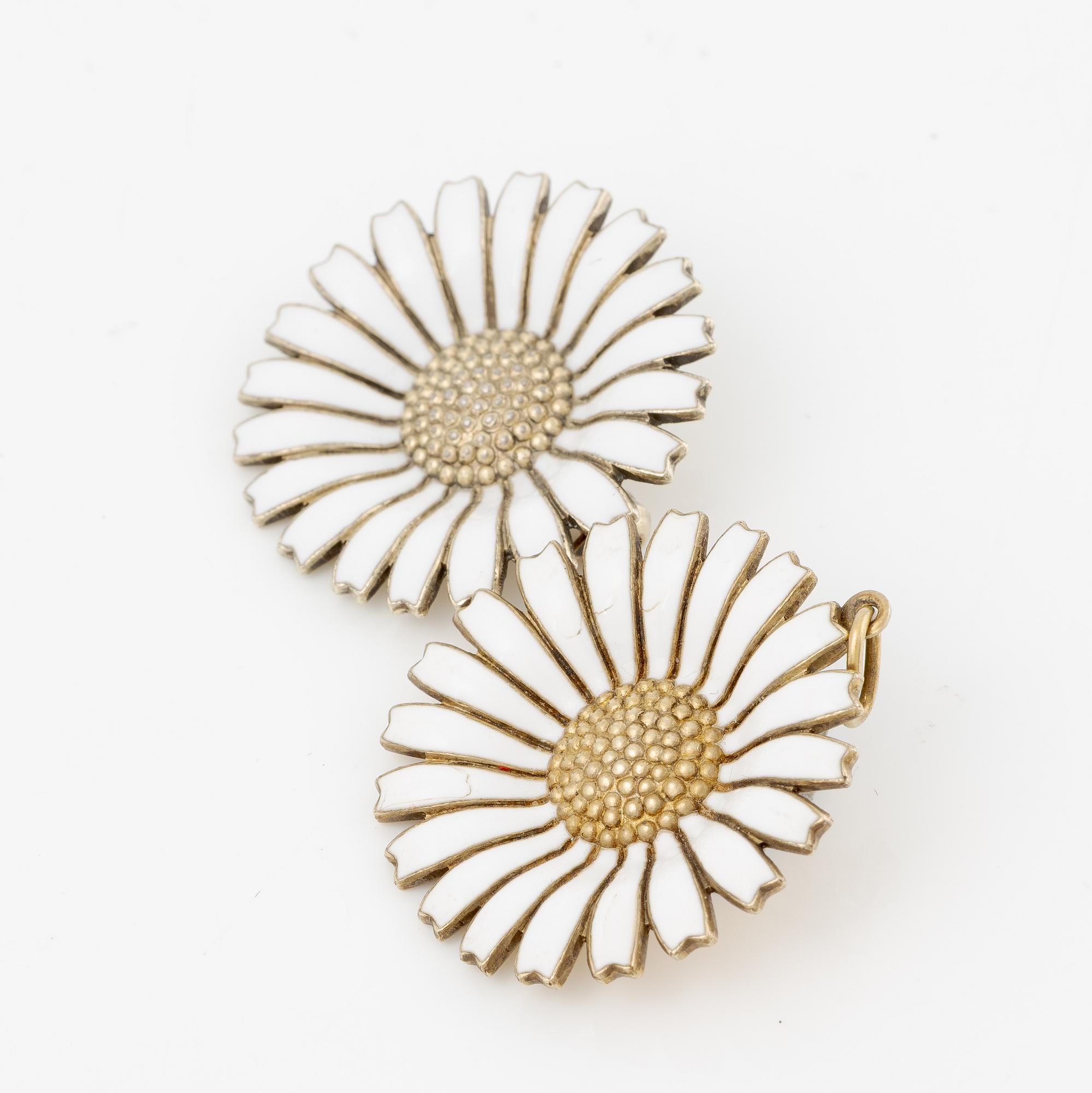Georg Jensen and A Michelsen "Daisy" a bracelet, a pendant, and a brooch silver gilt and enamel.