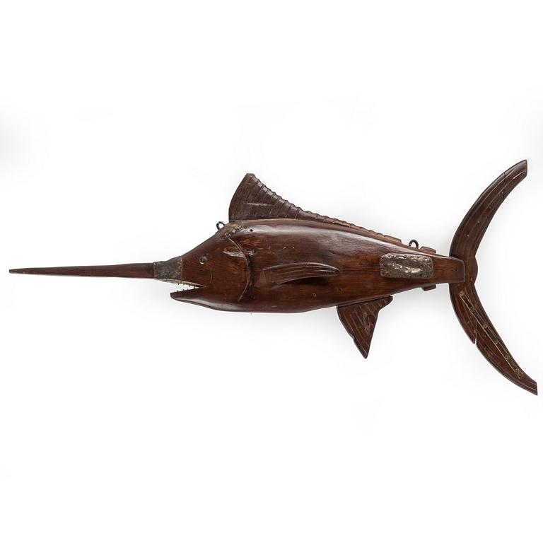 SKULPTUR, trä i form av fisk, sent 1800-tal.