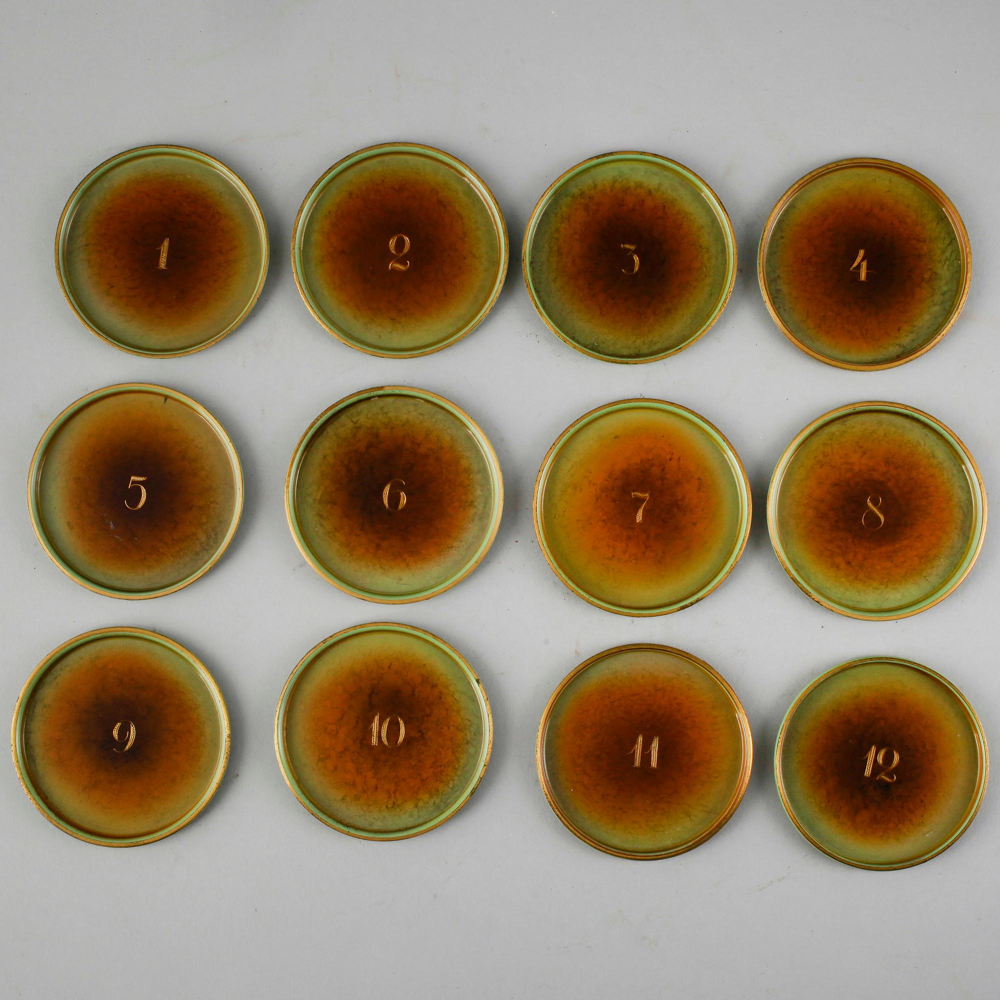 COASTERS, patinerad mässing, sannolikt Ystad-Metall.