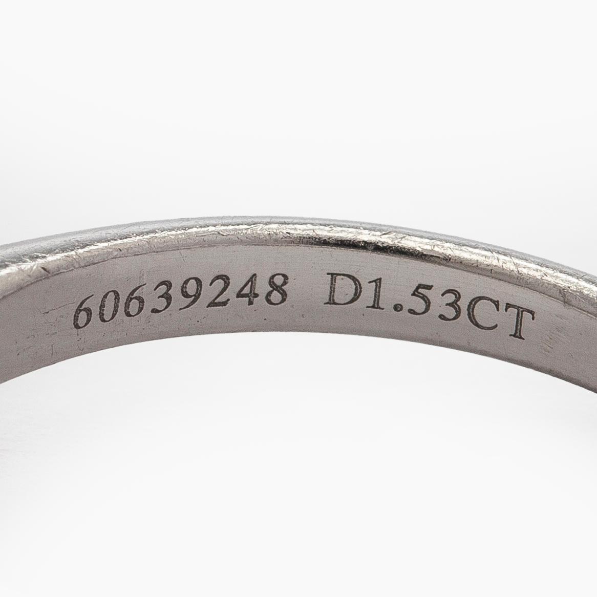 Tiffany & Co, a platinum ring with a brilliant-cut diamond 1.53 ct. With certificate.