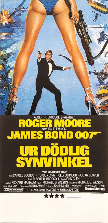 Filmaffisch James Bond "Ur dödlig synvinkel (For your eyes only)" Narva-tryckeriet Stockholm 1981.