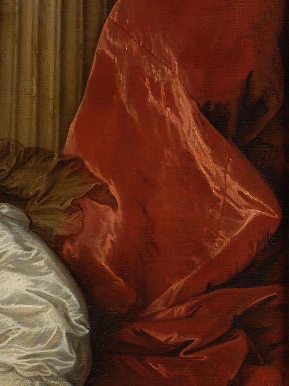Adriaen Hanneman, Half-length portrait of a woman with a dog (Portret van een dame).