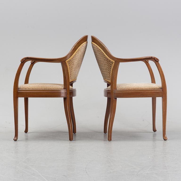 A pair of art noveu armchairs, early 20th Century.