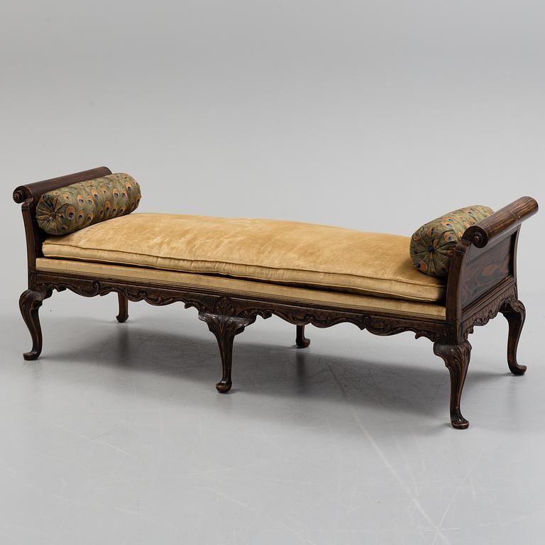 A rococo style chaise longue, about 1900.