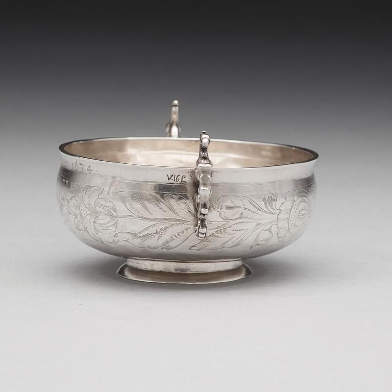 Lars Olofsson Börst, brännvinsskål, silver, Skänninge (verksam 1670-1675), barock.