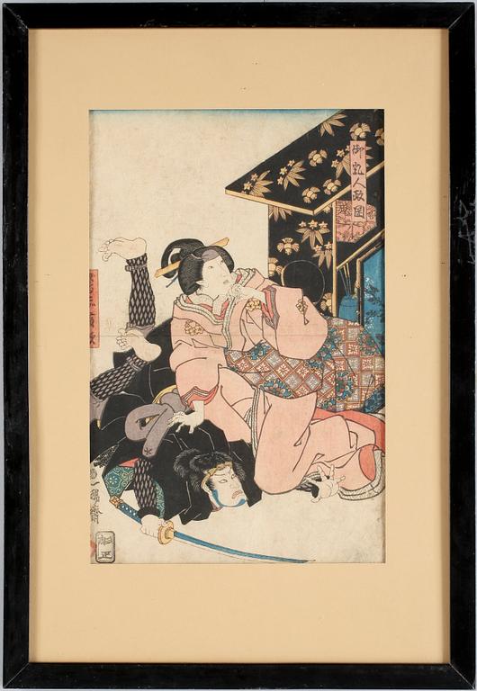 TOYOKUNI III, träsnitt, sign i trycket.