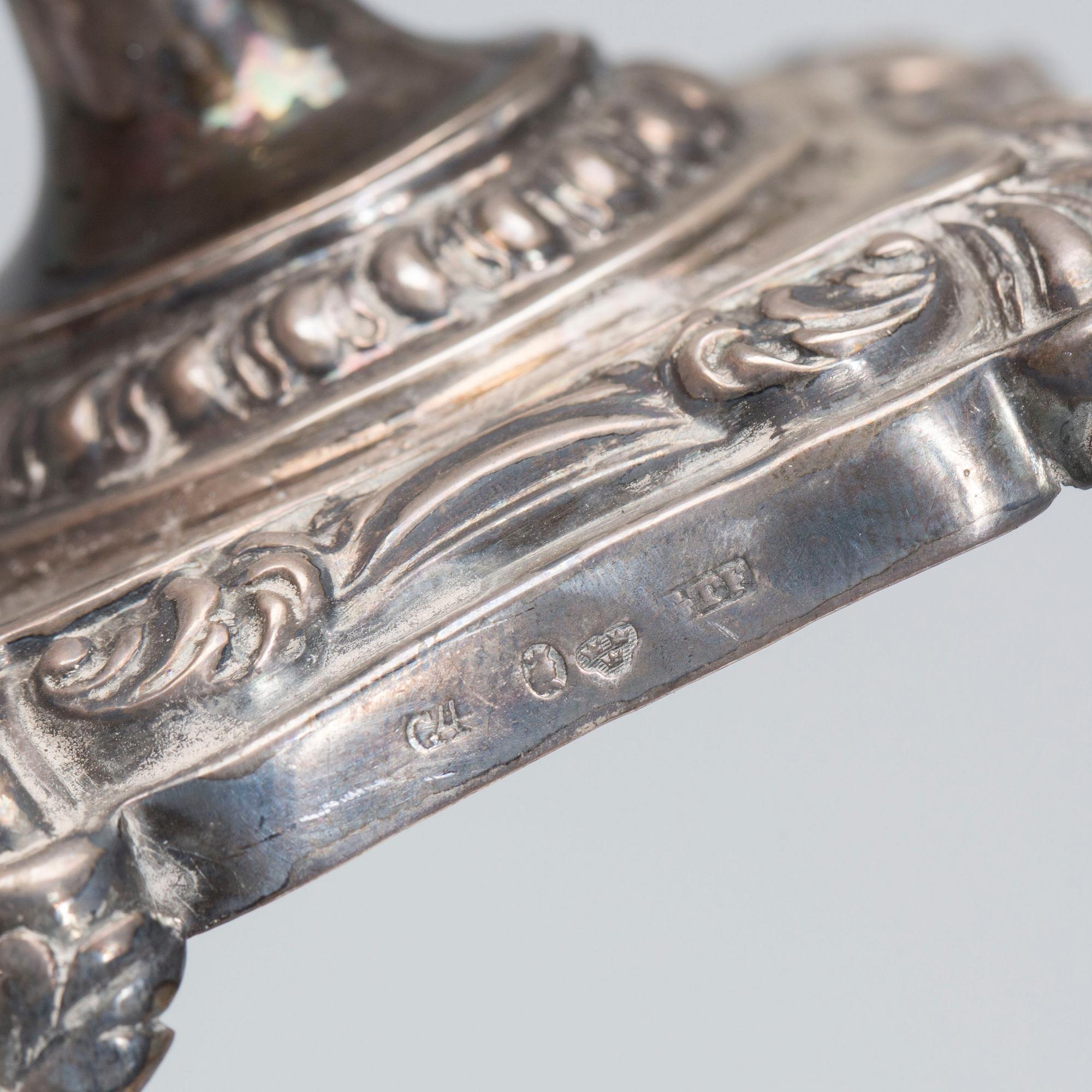 SALTKAR, ett par, Gustaf Theodor Folcker, Stockholm 1833, silver, vikt 220 g.