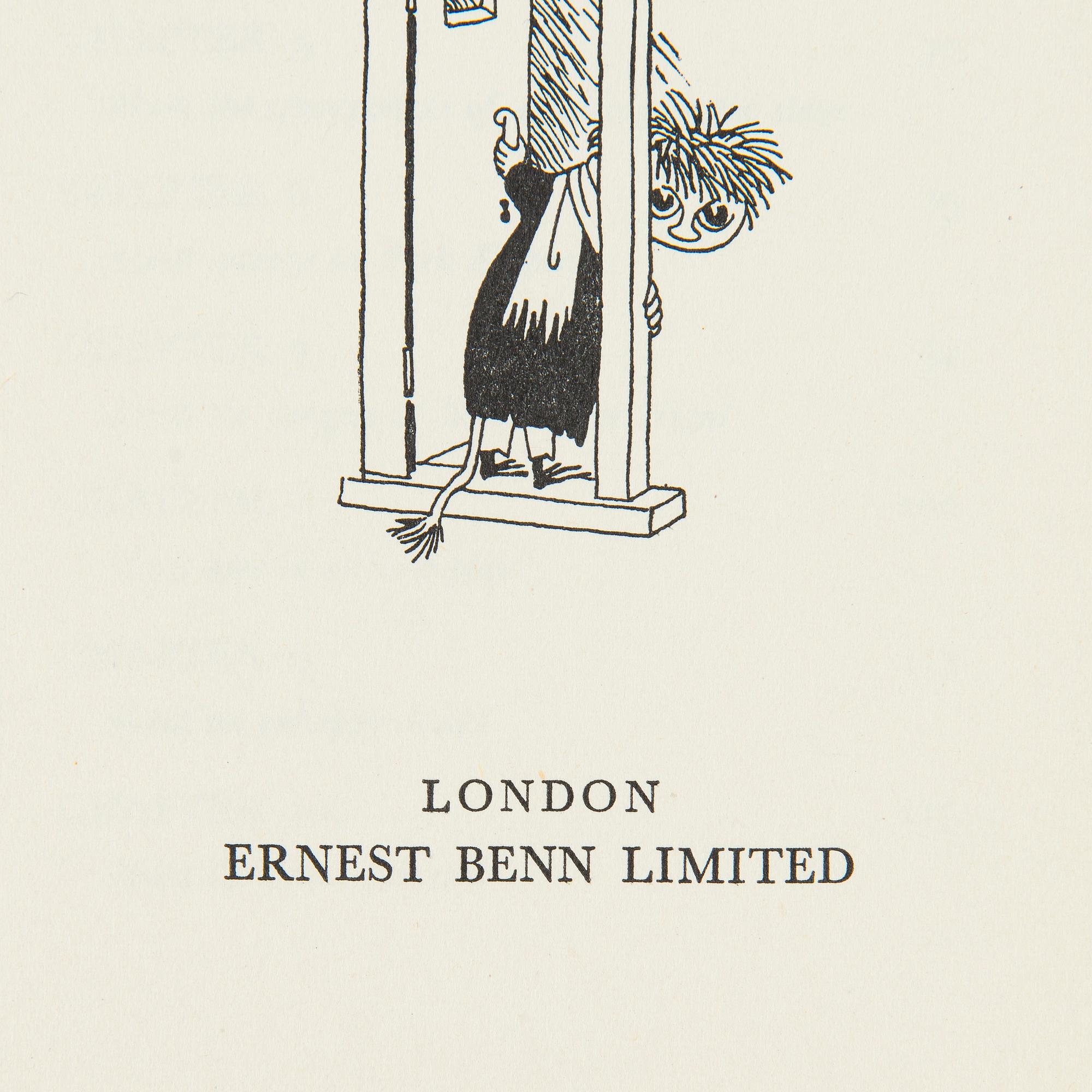 Tove Jansson, Bok 1 upplagan "Moominsummer Madness", Limited Ernest Benn London 1955.