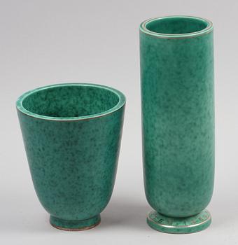 VASER, 2 st, stengods, "Argenta", Wilhelm Kåge.