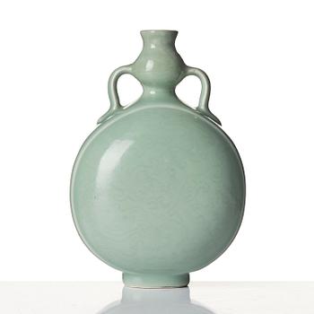 A celadon glazed moon flask, possibly Republic wiht a Yongzheng mark.