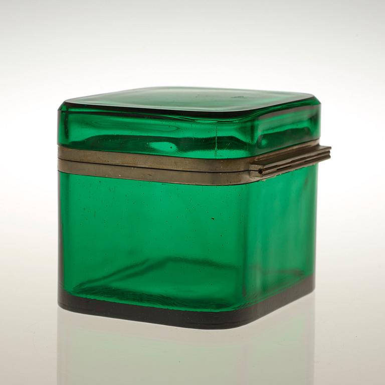 A Josef Frank green glass and pewter box by Svenskt Tenn.