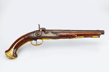 A mid 18th Century percussion pistol, possibly Belgium / French.