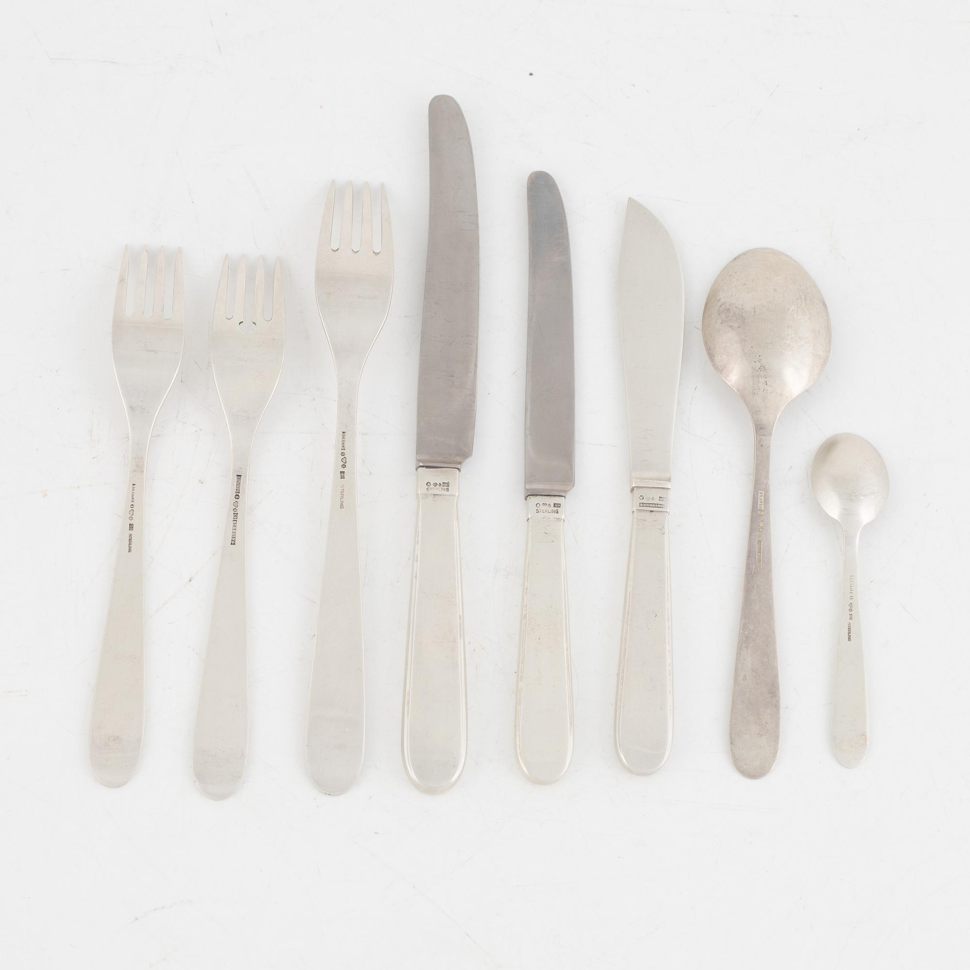 Erik Fleming, bestick, 8 st, sterlingsilver, "Flavia 2", Borgila och Flavia Ab, Stockholm 1954-65.