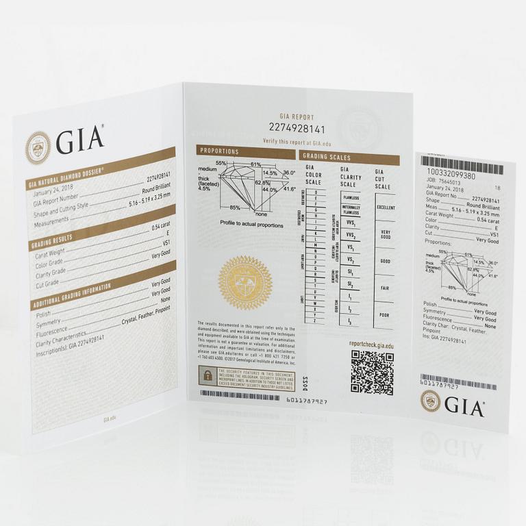 A pair of 18K white gold earrings with round brilliant-cut diamonds with a total weight of ca 1.30 cts.