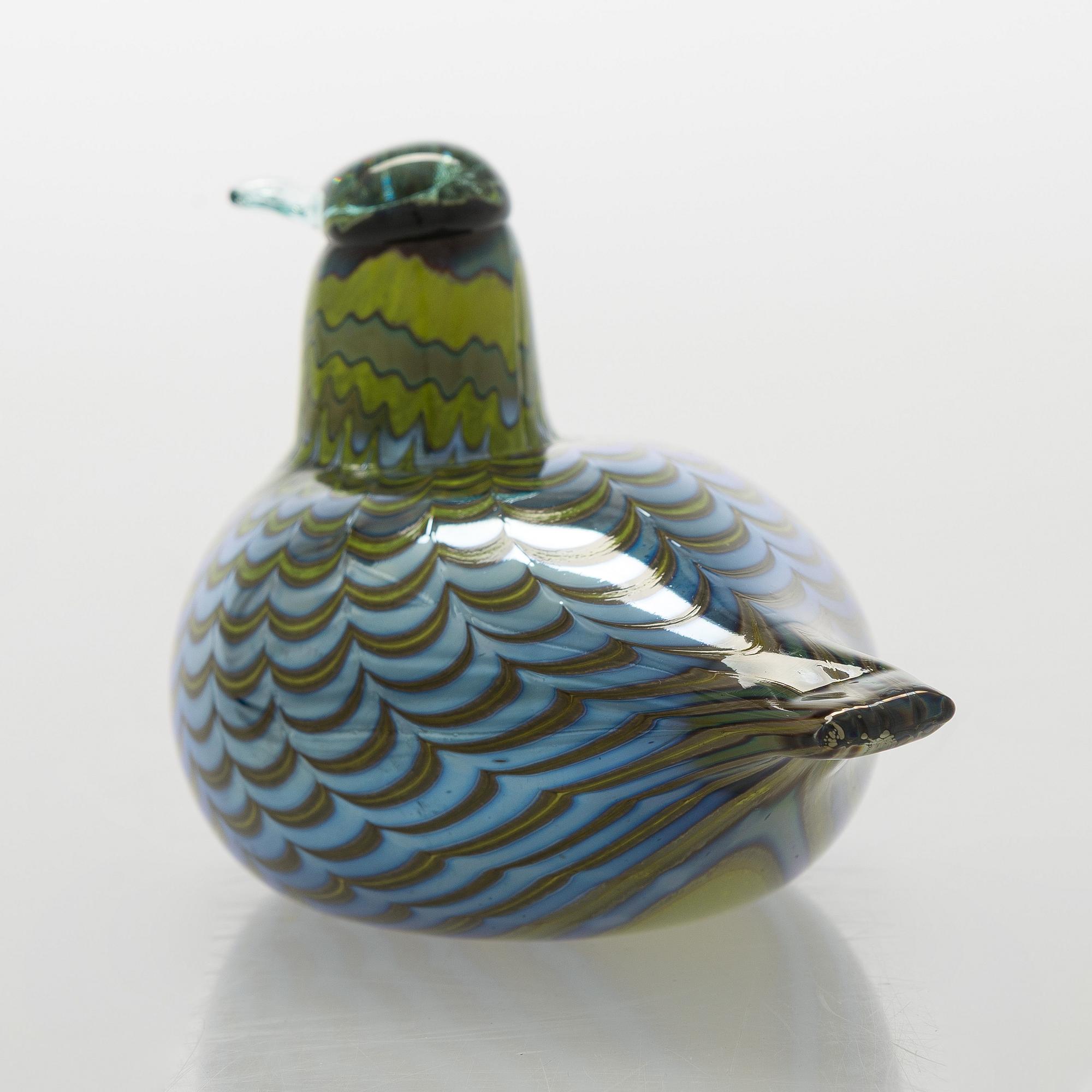 Oiva Toikka, a 'Teal Female' glass bird, signed O. Toikka Nuutajärvi.