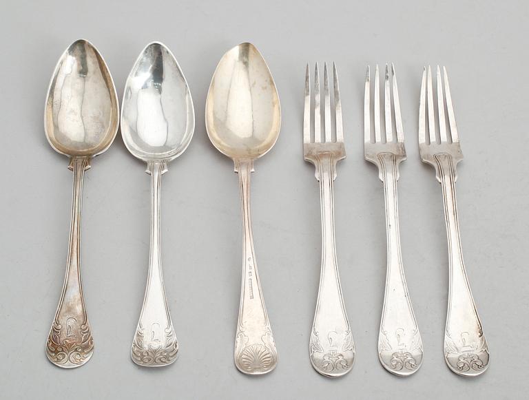 BESTICK, 6 delar, silver, olika modeller, 1800-tal. Vikt ca 363 gram.