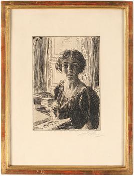 Anders Zorn · ANDERS ZORN, etsning, "Kronprinsessan Margareta", 1914.