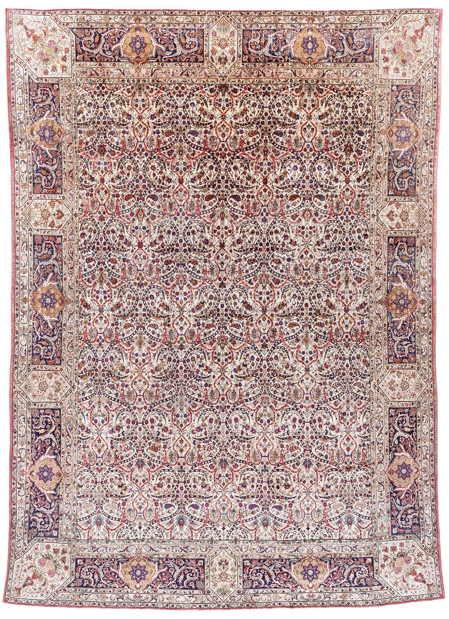An antique silk Keshan of 'Arabesque' design, Central Persia, c. 410 x 297 cm.