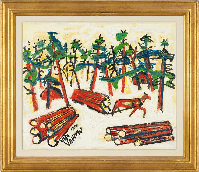 Uno Vallman, Winter Scene with Timber Hauler.
