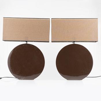 A pair of ceramic table lights, Faïencerie de Charolles, France.