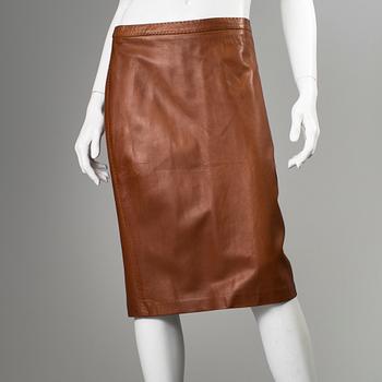 A leather skirt by Ralph Lauren.