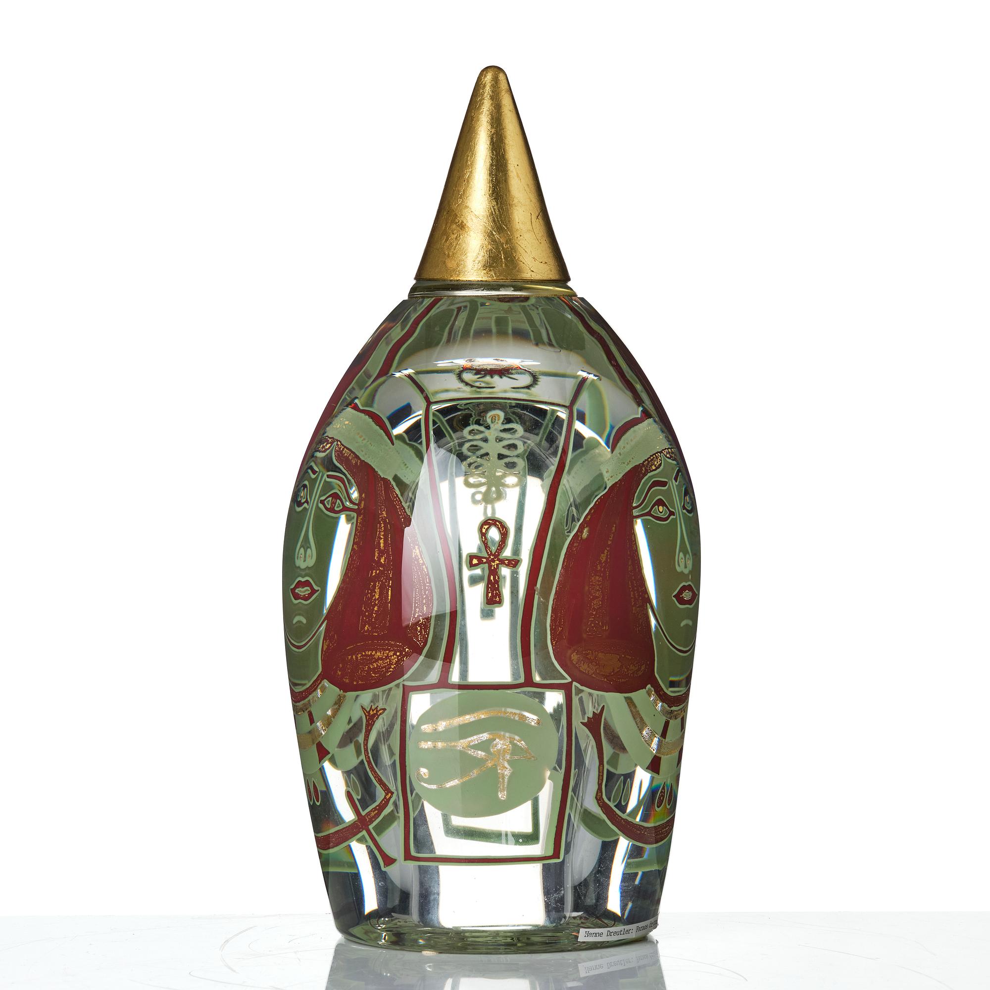 Hanne Dreutler, skulptur, glas, "Queen", numrerad 30b 5/12, Studio Åhus, 1997.