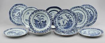 TALLRIKAR, 11 st, porslin, Kina, 1700-tal.