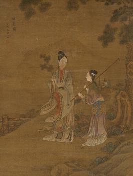 Leng Mei, after, Elegant ladies in garden.