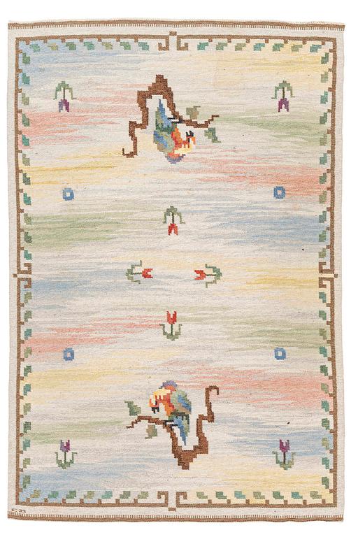 Carl Dangel, rug, "The Parrot" flat weave, c. 295 x 200 cm, signed CD.