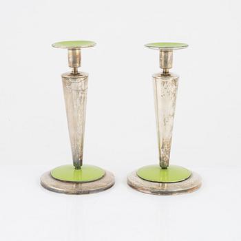 Sebastian Schildt, a pair of sterling silver and enamel candlesticks, 2001.