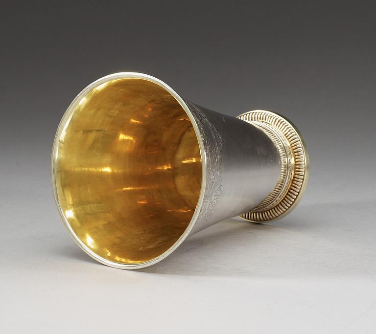 A Swedish parcel-gilt beaker, makers mark of Christoffer Bauman, Hudiksvall 1760.