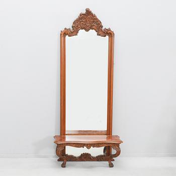 Mirror with console table, late 19th century Rococo Revival.