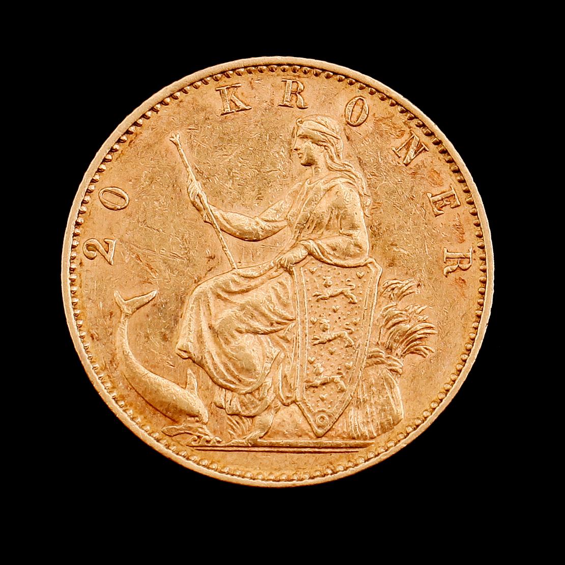 GULDMYNT, 20 kroner, Christian IX, 1900. Vikt ca 9 gram.