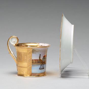 A Russian topograhical cup with saucer, Empire, early 19th Century.