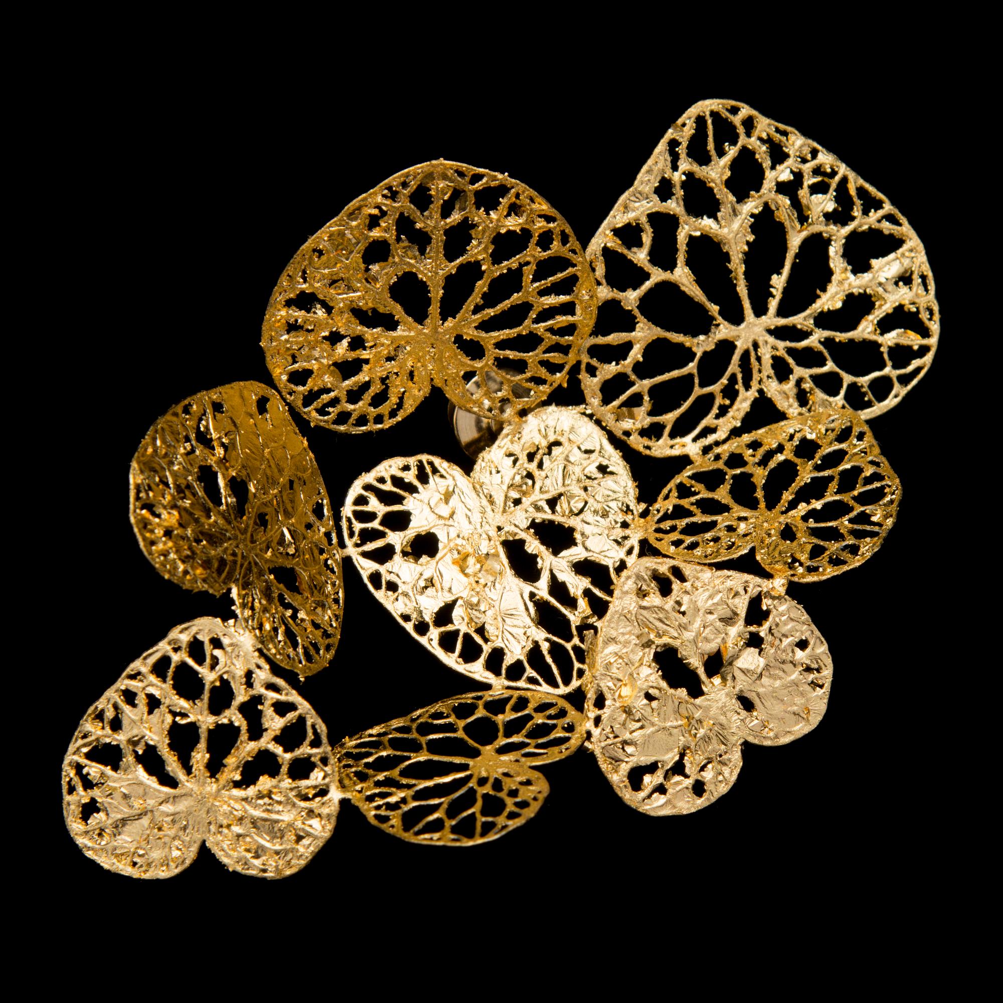 A MARIA JAUHIAINEN BROOCH, "cloud of Hearts", steel, 24K gold leaf, 2018.