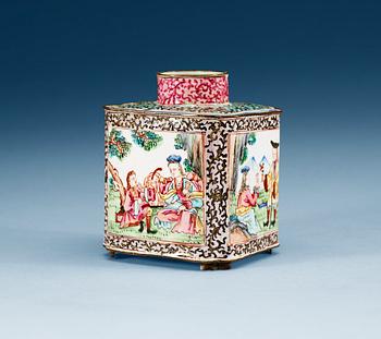 1501. An enamelled 'European Subject' tea caddy, Qing dynasty, 18th Century.