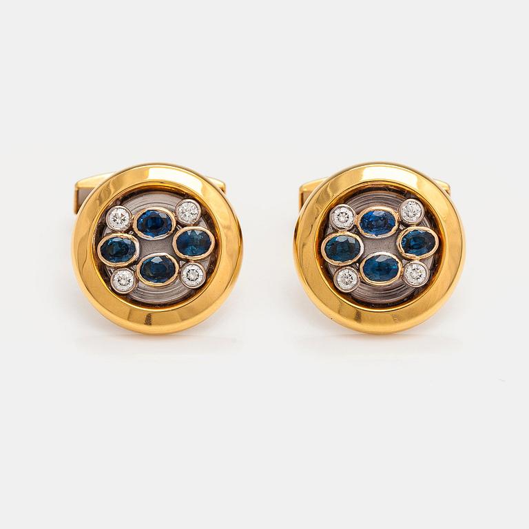 A pair of 18K gold cufflinks with sapphires and ca. 0.40 cts of diamonds. Rahapaja Insignia, Vantaa 2007.