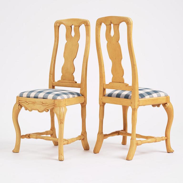 A set of six swedish late-Baroque chairs, Stockholm, first part 18th century.