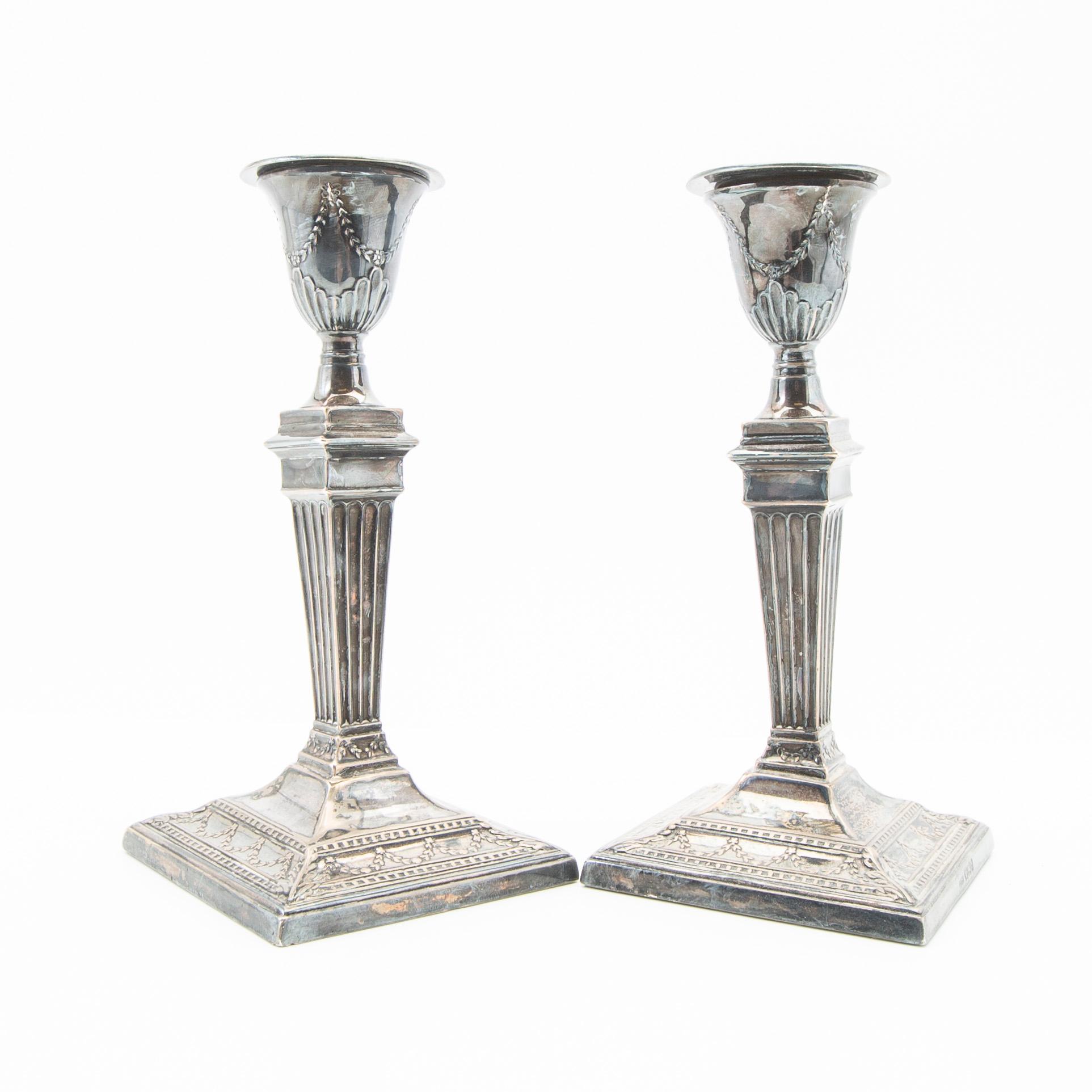 Candelsticks, a pair, silver, probably Sheffield, England, early 20th century.