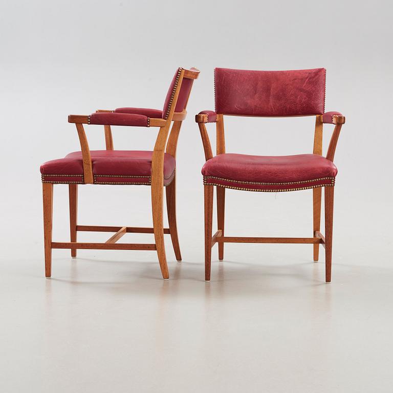 Josef Frank, a pair of mahogany and red leather dining chairs, Svenskt Tenn,