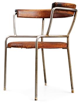 Gunnar Asplund, A Gunnar Asplund armchair, circa 1930, possibly a prototype. Chromed plated tubular steel with brown leather upholstery.