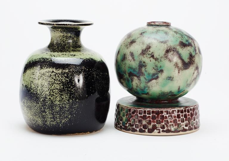 Two Stig Lindberg stoneware vases Gustavsberg studio 1973-1981.