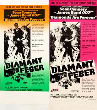 Filmaffischer 2 st James Bond "Diamantfeber (Diamonds are for ever)".